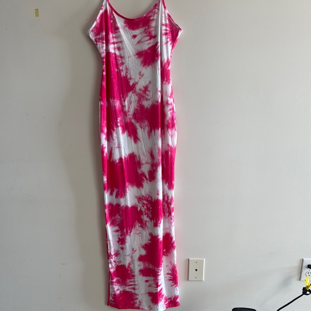 Pink and White Tie-Dye Maxi Dress